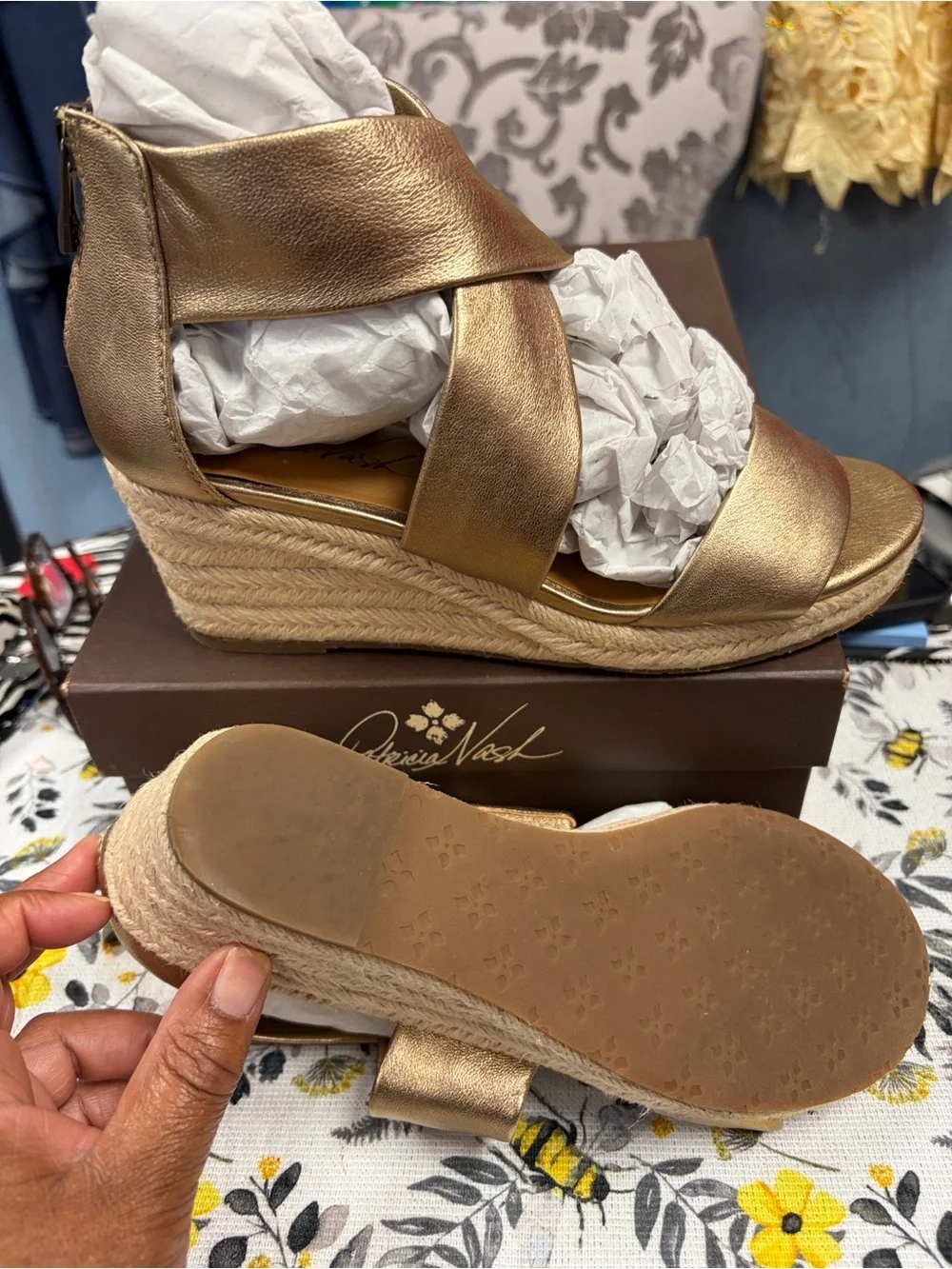 Patricia Nash Metallic Gold Espadrille Wedge Sandals UUK9P9